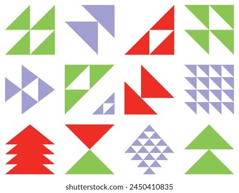Bauhaus elements Modern geometric abstract triangle shapes in minimal style Brutalism basic forms, lines, eye, circles and patterns, art vector Colorful figures and dots simple design