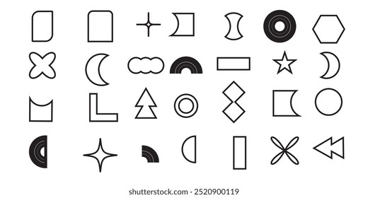Elementos Bauhaus. Formas abstractas geométricas modernas en estilo minimalista. Brutalismo formas básicas, líneas, ojos, círculos y patrones, conjunto de Vectores de arte. eps 10