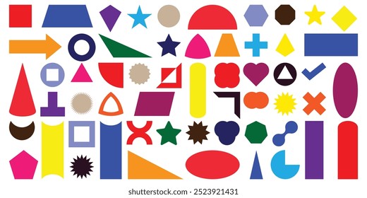Bauhaus elements. Modern geometric abstract shapes in minimal style. Brutalism basic forms, lines, eye, circles and patterns, art vector set.