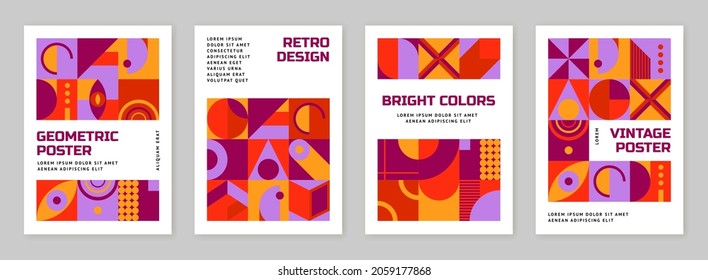 Poster für Bauhaus-Elemente. Trends blockieren abstraktes Design, minimalistische Würfel Retro-Grafik. Moderne geometrische Formen der Mode, geschwungene Vektorflyer-Vorlagen