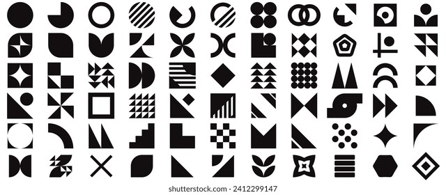 Elementos Bauhaus.Resumen de formas bauhaus.  Formas abstractas geométricas modernas con un estilo mínimo. Brutalismo formas básicas, líneas, ojos, círculos y patrones, conjunto de vectores artísticos.Elemento de bauhaus geométrico abstracto