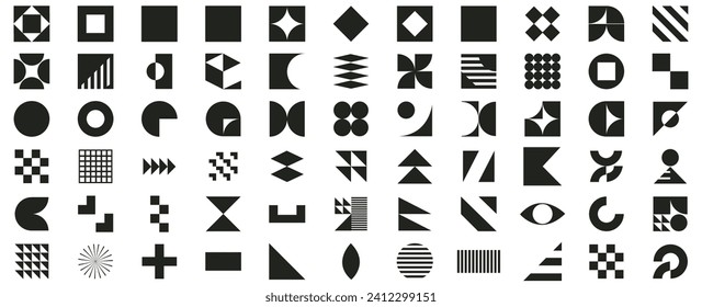 Bauhaus elements.Abstract bauhaus shapes.  Modern geometric abstract shapes in minimal style. Brutalism basic forms, lines, eye, circles and patterns, art vector set.Abstract geometric bauhaus element