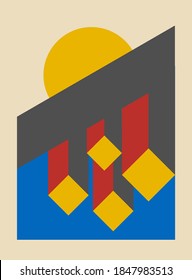Bauhaus exhibition poster - vintage geometric mid century art, contemporary art, abstract wall art. Wall decoration poster. Vintage cover. Eps10. Brochure cover design. Minimalism. 