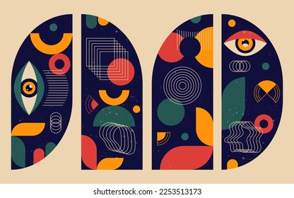 Bauhaus eye geometric art. 20s geometric design shapes with noise.