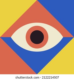 Bauhaus eye with geometry background vector decorative illustration. Abstract minimalist modular flat art template