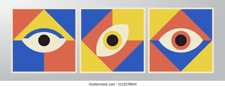 Colección de ilustraciones decorativas de la geometría de los ojos de Bauhaus. Resumen de plantillas modulares de arte plano modular