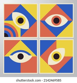 Bauhaus eye Mosaik Geometrie Vektorgrafik-Illustrationen Sammlung. Abstrakter, minimalistischer, modularer Katalog
