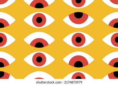Patrón inquebrantable de los ojos de Bauhaus. Diseño geométrico mínimo de los años 20. Plantilla vector abstracta con elementos de formas primitivas. Estilo hipster moderno.