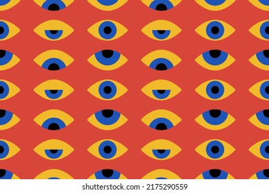 Bauhaus eye seamless pattern. Minimal geometric design of the 20s. Abstract vector template with elements of primitive forms. Modern hipster style. 