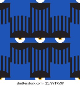 Bauhaus eye seamless pattern. Minimal geometric design of the 20s. Abstract vector template with elements of primitive forms. 
