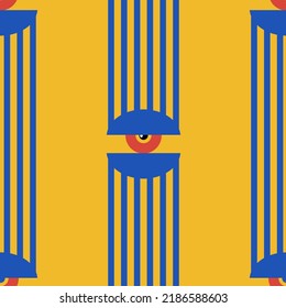 Bauhaus eye seamless pattern. Minimal geometric design of the 20s. Abstract vector template with elements of primitive forms. 