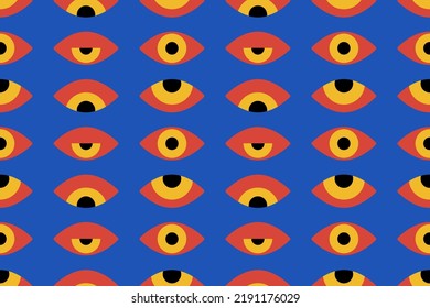 Bauhaus eye seamless pattern. Minimal geometric design of the 20s. Abstract vector template with elements of primitive forms. Modern hipster style. 