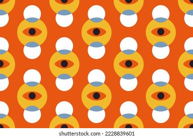 Bauhaus eye seamless pattern. Minimal geometric design of the 20s. Abstract vector template with elements of primitive forms. Modern hipster style. 