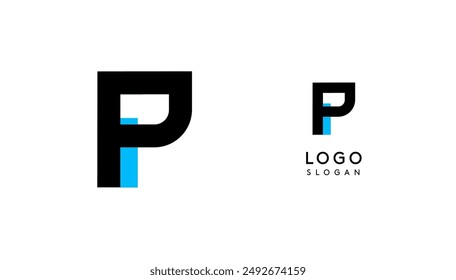 Bauhaus flat unique Letter P, color logo for business, tech apps, architectural brands. Minimal modular geometric design, simple modern branding. Vector logotype