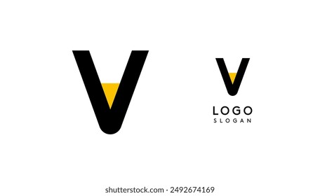 Bauhaus flat unique Letter V, color logo for business, tech apps, architectural brands. Minimal modular geometric design, simple modern branding. Vector logotype