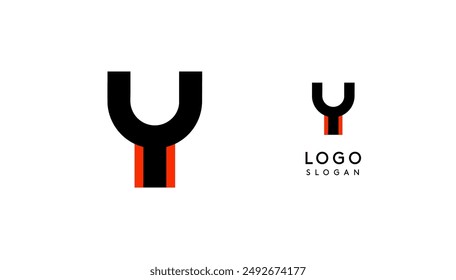 Bauhaus flat unique Letter Y, color logo for business, tech apps, architectural brands. Minimal modular geometric design, simple modern branding. Vector logotype