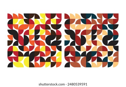 Bauhaus Geometric Background In A Retro 1970s Color Palette