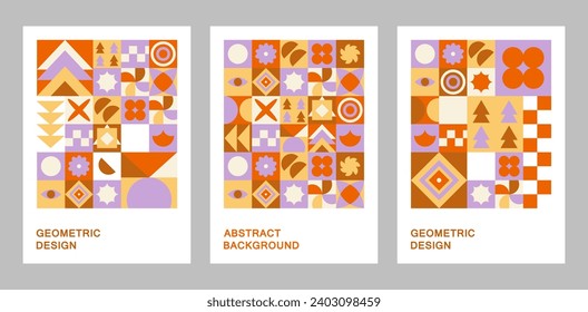 Bauhaus Geometric Background. Vector Circle, Triangle, Square, Rhombus. Abstract Colorful Pattern. 