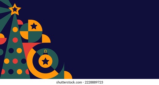 Bauhaus geometric border. Abstract christmas tree with different shapes.