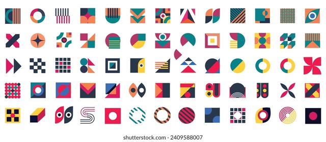 Bauhaus geometric brutalism elements set. Modern basic bold forms, abstract shapes design simple pattern. Vector illustration. Vector EPS 10.