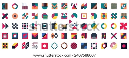 Bauhaus geometric brutalism elements set. Modern basic bold forms, abstract shapes design simple pattern. Vector illustration. Vector EPS 10.