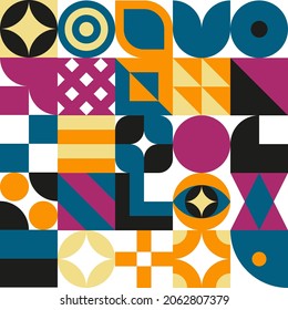 Bauhaus geometric design with eyes elements. Primitive modern shapes and forms. Vector interior posters, covers, banners.