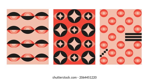 Bauhaus geometric design with eyes elements. Primitive modern shapes and forms. Vector interior posters, covers, banners.