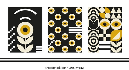 Bauhaus geometric design with eyes elements. Primitive modern shapes and forms. Vector interior posters, covers, banners.