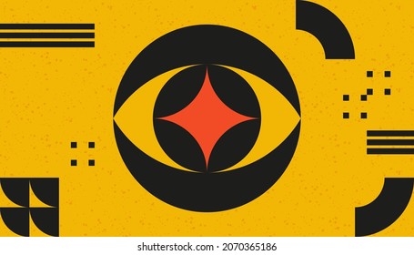 Bauhaus geometric design with eyes elements. Primitive modern shapes and forms. Vector interior posters, covers, banners.