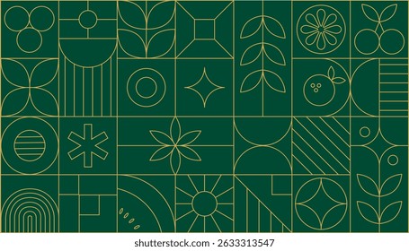 Bauhaus geometric gold line art and art deco background vector. Abstract geometric frame and elegant art nouveau with delicate. Illustration design for invitation, banner, vip, interior, decoration.
