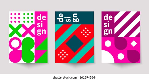 Bauhaus geometric minimal poster, cover for booklet, brochure, vector color template, colorful swiss pattern