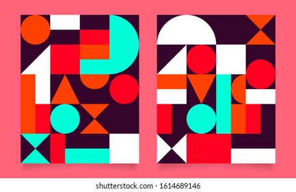 Bauhaus geometric minimal poster, cover for booklet, brochure, vector color template, swiss pattern