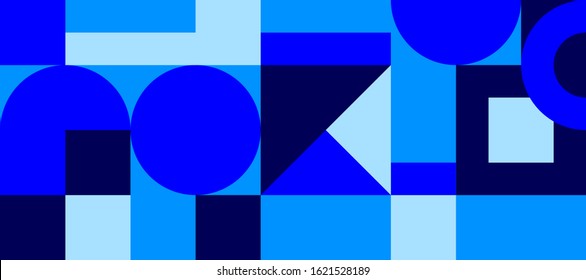 Bauhaus geometric minimal seamless pattern, vector color template, blue swiss background