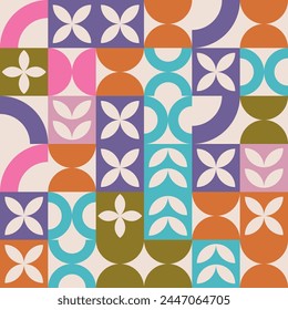 Bauhaus geometric pattern background, abstract modern pattern, trendy retro style. Modern mosaic abstract cover, seamless pattern for wrapping, pack paper, poster, banner. textile printing.