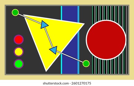 Bauhaus geometric pattern background, abstract circle, triangle and square lines art. Yellow, blue, red and green color, trendy Bauhaus pattern backgrounds