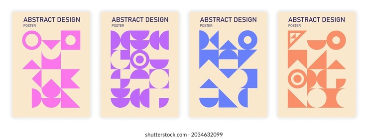 Bauhaus geometric pattern background set on beige background. Template abstract circle, triangle and square lines art. Bauhaus pattern backgrounds collection. Flat cartoon vector illustration