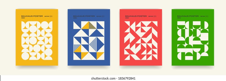 Bauhaus geometric pattern background, vector abstract cover templates. Cool minimal modern or retro art design and trendy Bauhaus pattern backgrounds, posters brochures covers