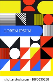 Bauhaus geometric pattern background, vector abstract geometric circle, triangle and square lines art. Black and white color Bauhaus or Swiss patters backgrounds set