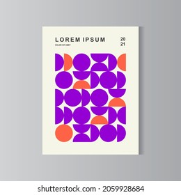 Bauhaus geometric pattern background, vector abstract circle, triangle and square lines art. PURPLE, and ORANGE color, trendy Bauhaus pattern backgrounds set