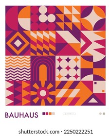 Bauhaus geometric pattern background, vector circle, triangle and square lines color art design. Colorful Bauhaus pattern background