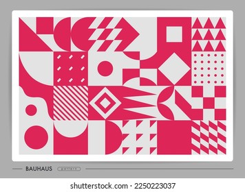 Fondo de patrón geométrico Bauhaus, círculo vectorial, diseño de arte rojo triangular y cuadrado. Fondo del patrón de Bauhaus