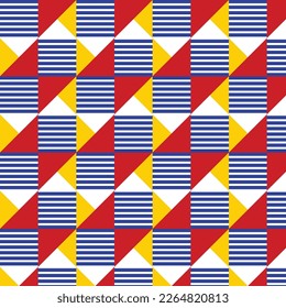 Bauhaus geometric pattern background, vector abstract triangle and square lines art. Yellow, blue, red and green color, trendy Bauhaus pattern background.