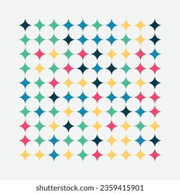 Bauhaus geometric pattern background, vector abstract circle, triangle, star and square lines art. Yellow, blue, red and green color, trendy colorful Bauhaus pattern background pattern