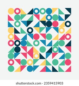 Bauhaus geometric pattern background, vector abstract circle, triangle, star and square lines art. Yellow, blue, red and green color, trendy colorful Bauhaus pattern background pattern