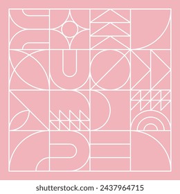 Bauhaus geometric pattern background, vector abstract circle, triangle and square lines art. Yellow, blue, red and green color, trendy Bauhaus pattern backgrounds set