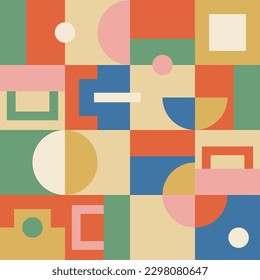 Bauhaus geometric pattern pink background. Vector abstract circle, square lines trendy flat design for fabric, wallpaper, packaging, cover, wrapping paper