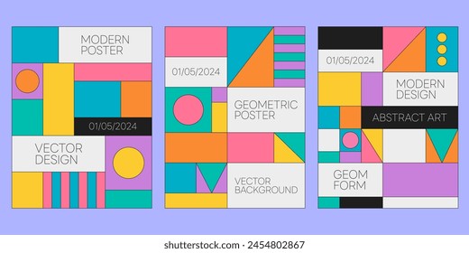 Bauhaus Geometric Pattern. Vector Abstract Poster Set. Modern Design