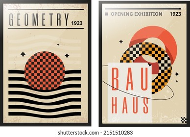 Bauhaus geometric poster collection, modern collage cover with eye concept, decoration for wall A4