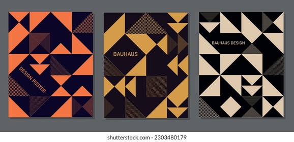 Geometrische Poster des Bauhauses. Futuristische abstrakte Formen. Moderne dreieckige, quadratische Hintergründe für Design, Abdeckung, soziale Netzwerke. Vektorgrafik.