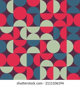 Bauhaus geometric seamless background. Retro pattern with circles. Color fashion tamplate. Vector hipster pattern. Repeat banner